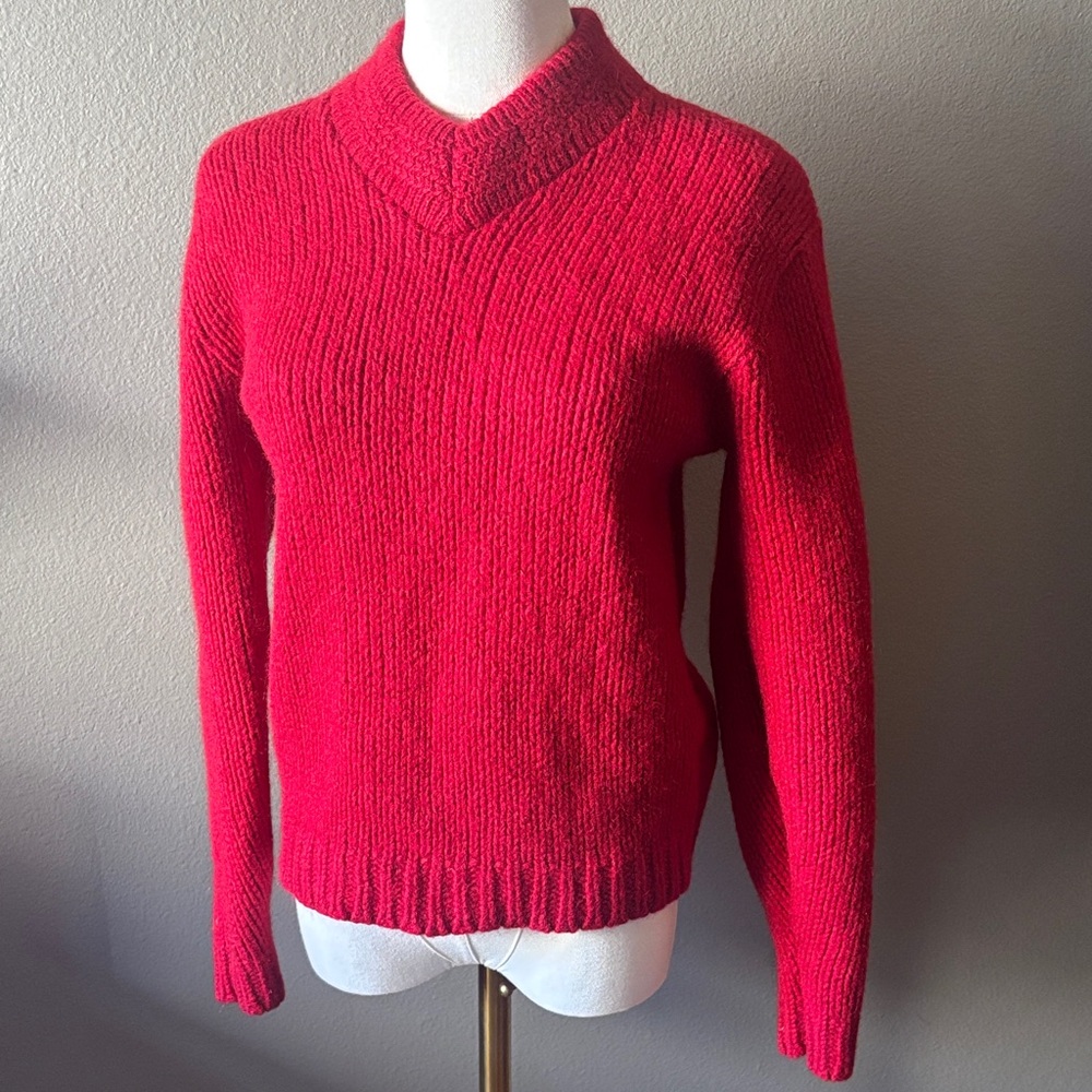 Red Wool Mohair Sweater | 75% Wool 25% Mohair Preppy Knit Vintage Rugby